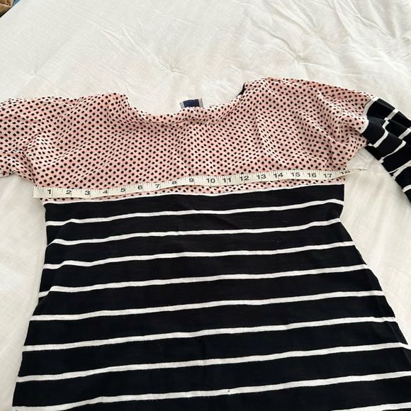 Anthropologie Postmark Polka Dot Striped 3/4 Sleeve Top - Picture 3 of 7